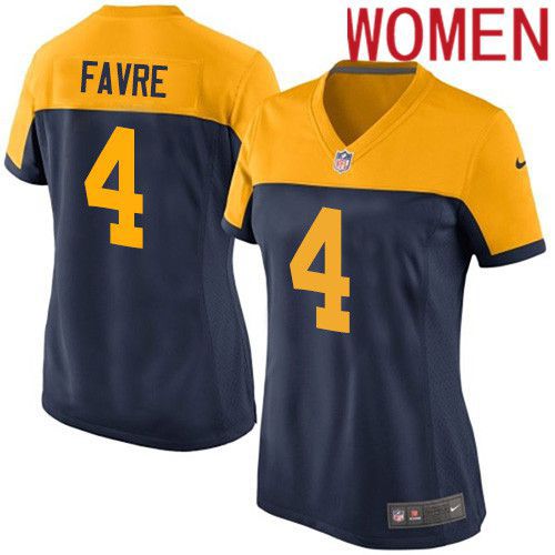 Women Green Bay Packers 4 Brett Favre Navy Blue Nike Alternate Game NFL Jersey
